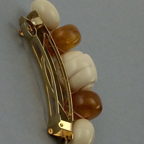 Vtg Large Plastic Beaded French Barrette Hair Clip Made in France Faux Amber - Picture 13 of 16